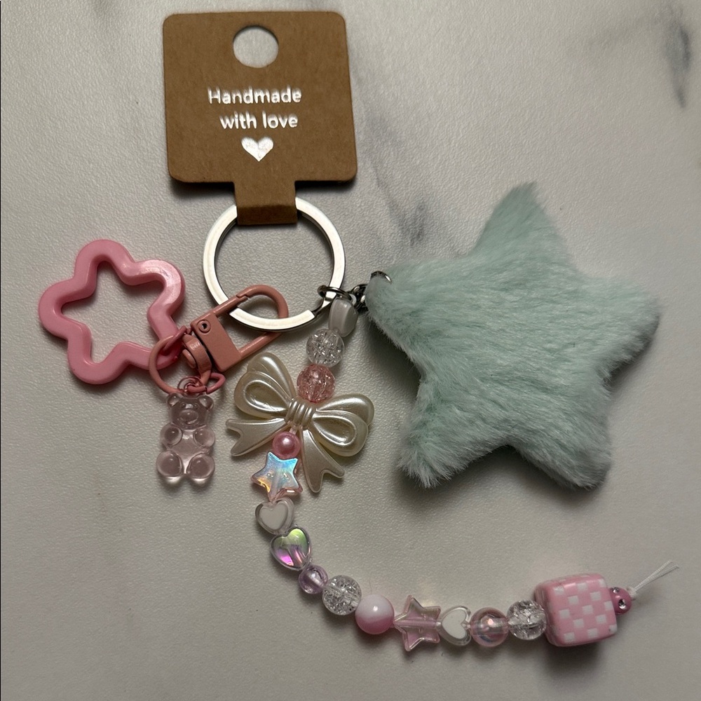 Pink and Mint Star Keychain